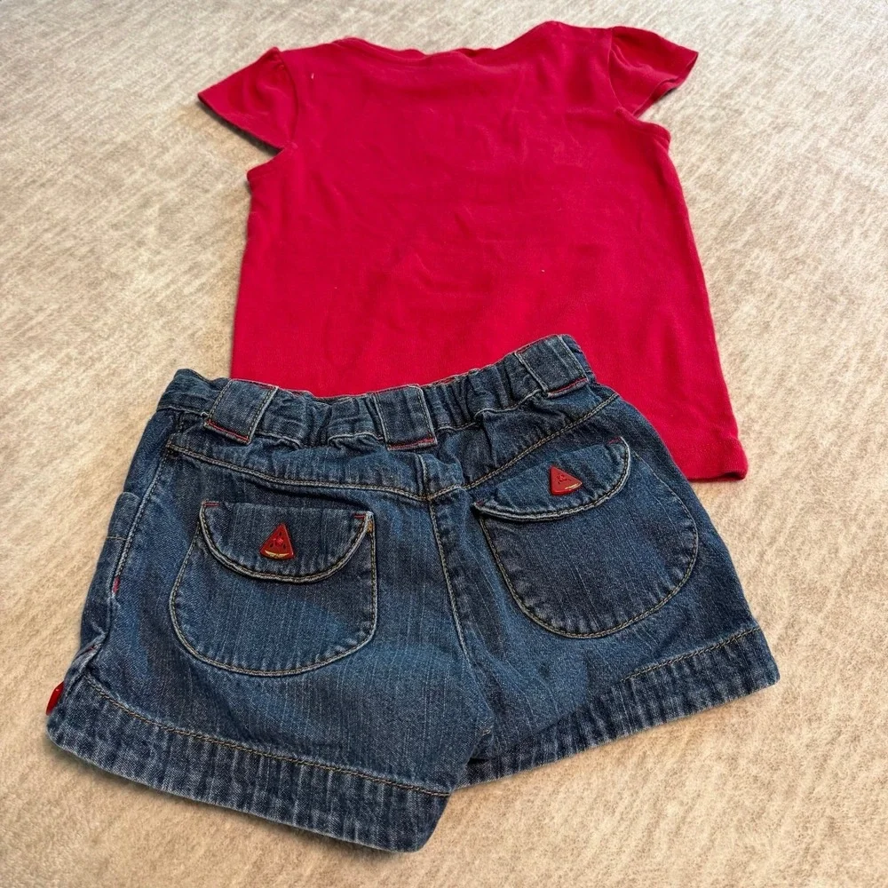 Gymboree Watermelon Outfit Set Girls Size 4T Denim Shorts Pink Top Summer